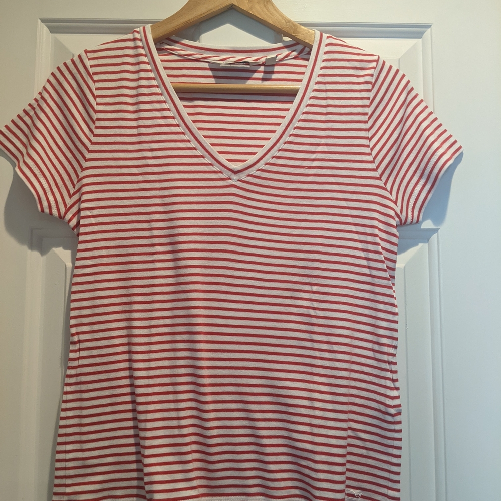 Vineyard Vines Red and White Striped V-Neck Tee